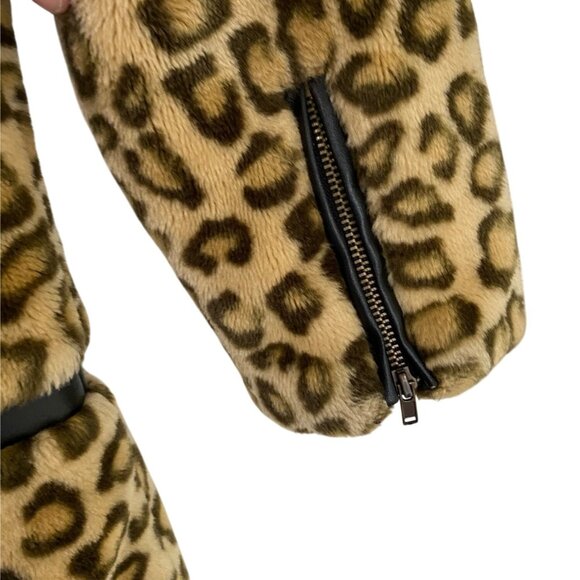 Leopard Print Faux Fur Jacket With Zipper & Black Leather Trim For Women Size S - Picture 8 of 10